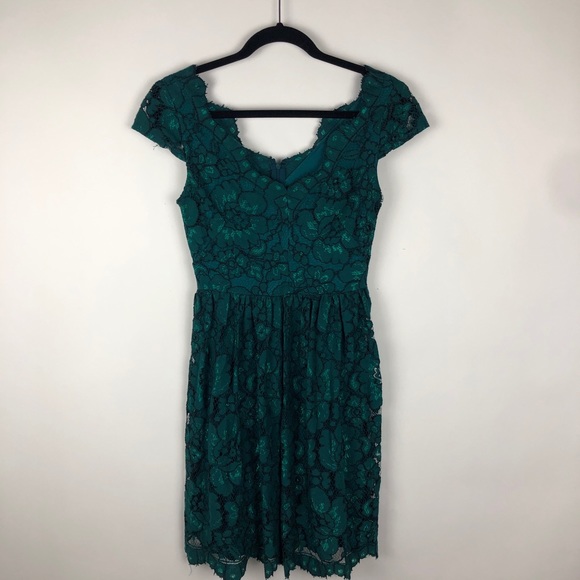 Betsey Johnson Floral Lace Cap Sleeve Dress Teal - Picture 3 of 6